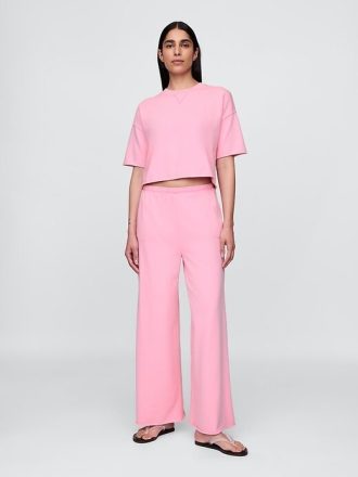 Pantaloni de trening French Terry, cu picioare late, cu tiv rulat