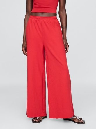 Pantaloni de trening French Terry, cu picioare late, cu tiv rulat