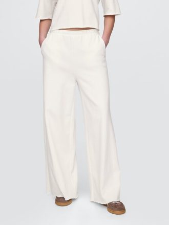 Pantaloni de trening French Terry, cu picioare late, cu tiv rulat