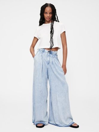 Pantaloni din denim drapați cu talie înaltă GapStudio