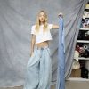 Pantaloni din denim drapați cu talie înaltă GapStudio Pantaloni din denim drapați cu talie înaltă GapStudio