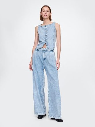 Pantaloni din denim plisați UltraSoft cu talie înaltă 365