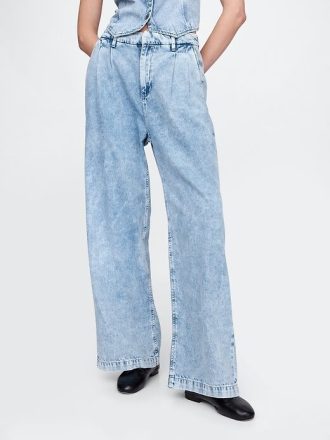 Pantaloni din denim plisați UltraSoft cu talie înaltă 365