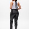 Pantaloni drepți cu talie înaltă din piele vegană