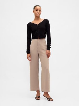 Pantaloni drepti de sarg cu talie mare