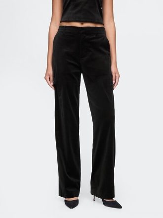 Pantaloni drepti din catifea cu talie mare
