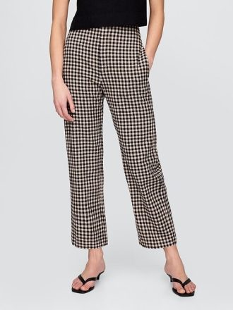 Pantaloni drepti relaxați la gleznă din amestec de in