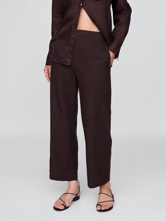 Pantaloni drepti relaxați la gleznă din amestec de in