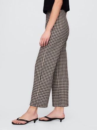 Pantaloni drepti relaxați la gleznă din amestec de in