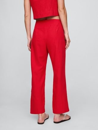 Pantaloni drepti relaxați la gleznă din amestec de in