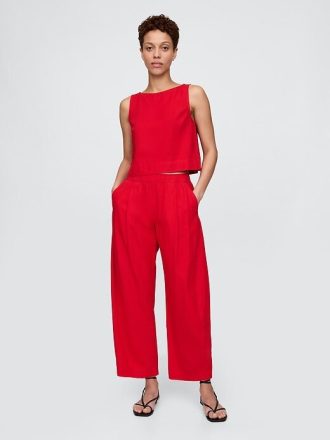 Pantaloni Easy Barrel cu talie medie din amestec de in