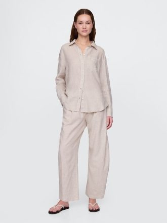Pantaloni Easy Barrel cu talie medie din amestec de in