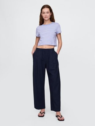 Pantaloni Easy Barrel cu talie medie din amestec de in