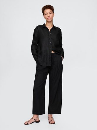 Pantaloni Easy Barrel cu talie medie din amestec de in
