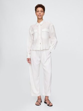 Pantaloni Easy Barrel cu talie medie din amestec de in