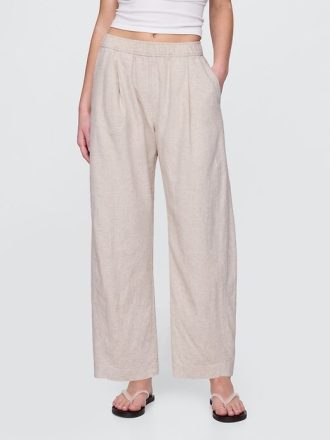 Pantaloni Easy Barrel cu talie medie din amestec de in