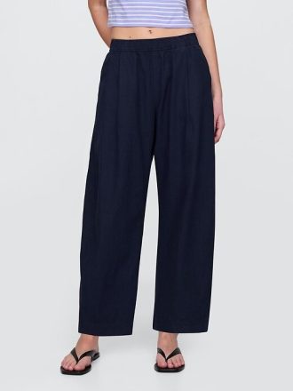Pantaloni Easy Barrel cu talie medie din amestec de in