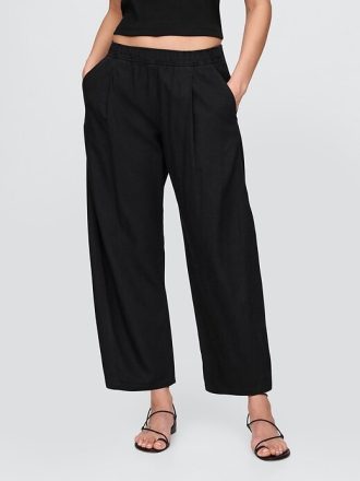 Pantaloni Easy Barrel cu talie medie din amestec de in