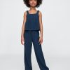 Pantaloni largi din denim Crinkle Gauze pentru copii