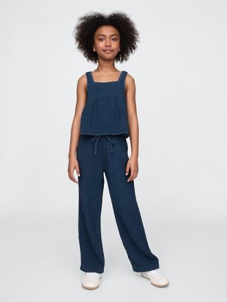 Pantaloni largi din denim Crinkle Gauze pentru copii