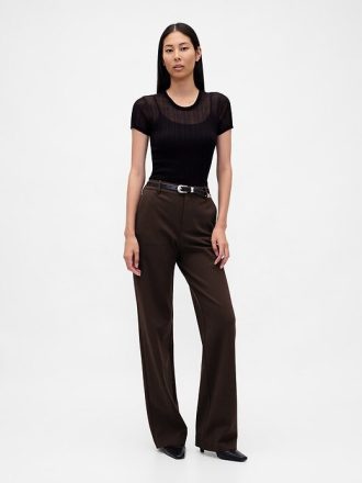Pantaloni largi din tricot dublu cu talie mare
