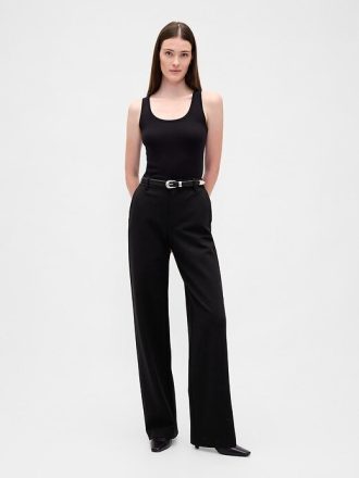 Pantaloni largi din tricot dublu cu talie mare