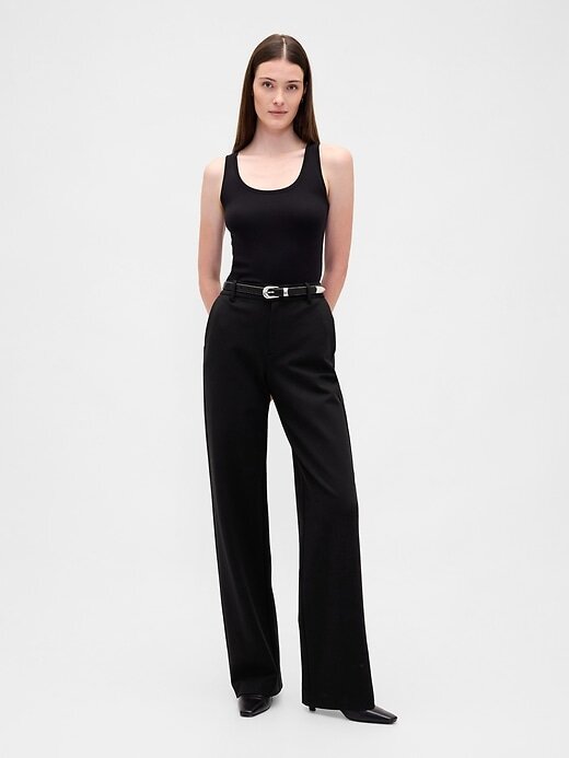 Pantaloni largi din tricot dublu cu talie mare Pantaloni largi din tricot dublu cu talie mare