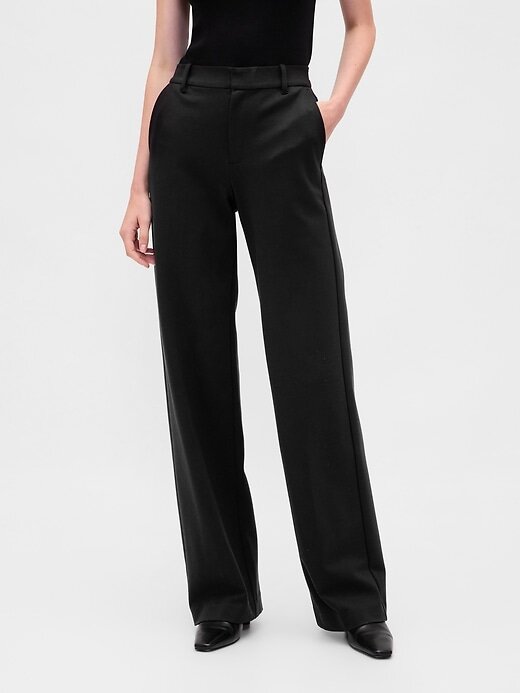 Pantaloni largi din tricot dublu cu talie mare Pantaloni largi din tricot dublu cu talie mare