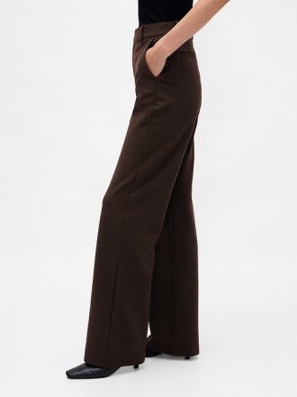 Pantaloni largi din tricot dublu cu talie mare
