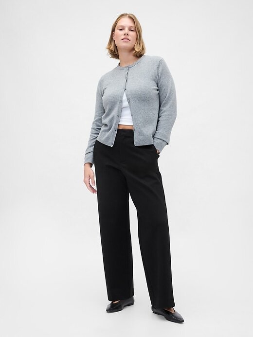 Pantaloni largi din tricot dublu cu talie mare Pantaloni largi din tricot dublu cu talie mare