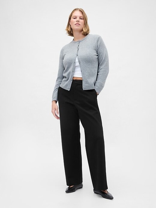 Pantaloni largi din tricot dublu cu talie mare Pantaloni largi din tricot dublu cu talie mare