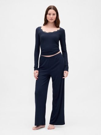 Pantaloni PJ cu picior largi Mini Rib