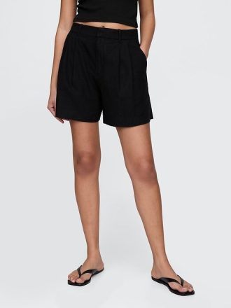 Pantaloni scurți 365 cu talie mare din amestec de in