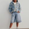 Pantaloni scurți din denim cu paragate cu talie medie pentru copii