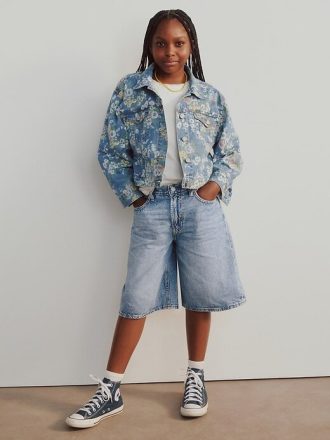 Pantaloni scurți din denim cu paragate cu talie medie pentru copii