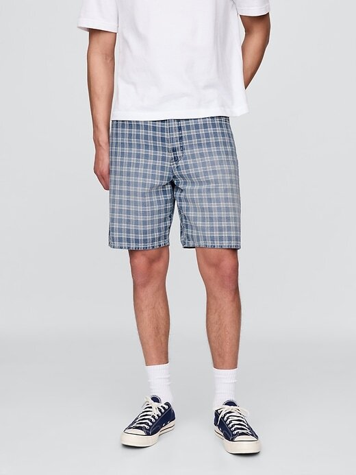 Pantaloni scurți largi din carouri din denim din anii 90 Pantaloni scurți largi din carouri din denim din anii 90