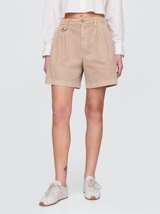 Pantaloni scurți plisați din twill cu talie medie de 6 inchi