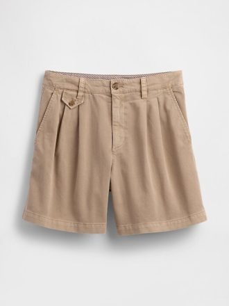 Pantaloni scurți plisați din twill cu talie medie de 6 inchi