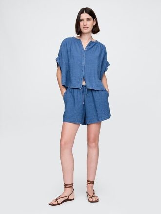Pantaloni scurti din denim din tifon de bumbac