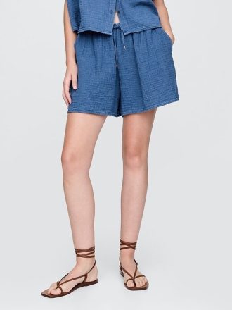 Pantaloni scurti din denim din tifon de bumbac