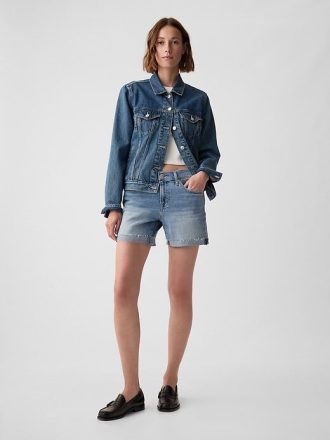 Pantaloni scurti prietene din denim cu talie medie de 5 inchi