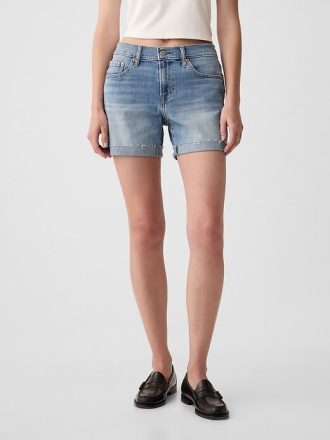 Pantaloni scurti prietene din denim cu talie medie de 5 inchi