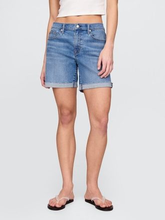 Pantaloni scurti prietene din denim cu talie medie de 5 inchi