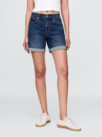 Pantaloni scurti prietene din denim cu talie medie de 5 inchi