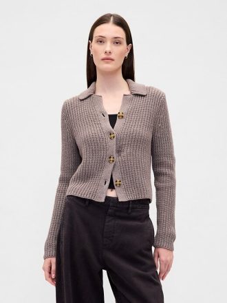 Pulover cardigan cu guler 100% bumbac
