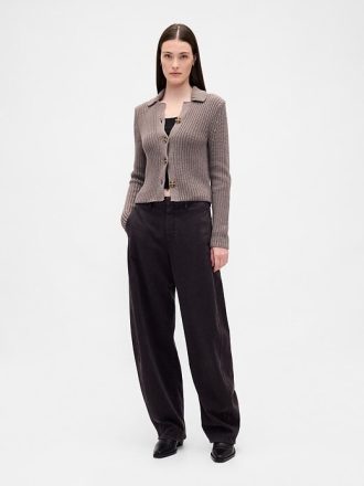 Pulover cardigan cu guler 100% bumbac