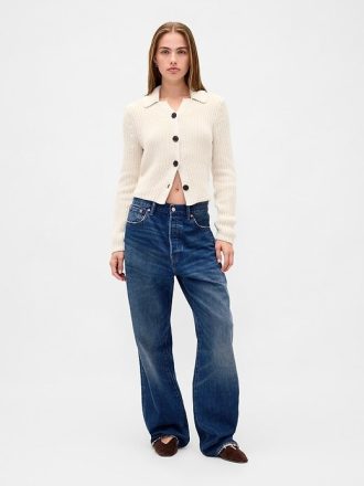 Pulover cardigan cu guler 100% bumbac Pulover cardigan cu guler 100% bumbac