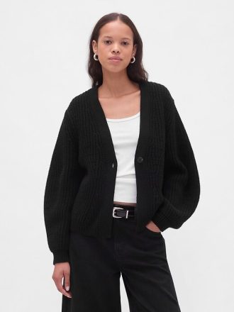 Pulover cardigan cu mâneci butoi