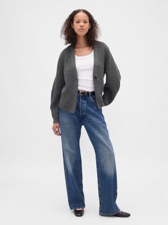 Pulover cardigan cu mâneci butoi