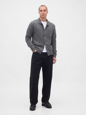 Pulover cardigan din amestec de lână merinos